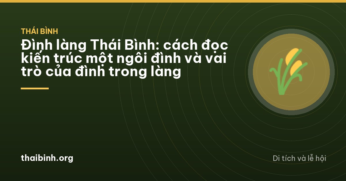 Wide view of an old village communal house with massive curved tiled roof and upturned corners, banyan tree and a well in the front yard, children playing far away